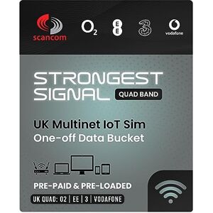 Scancom UK Multi-Network Quad Band Data Sim Card (One-off Data for 12 months) - Automatically Connects to EE/Three / O2 / Vodafone to provide the Best Connection at the Location (100GB)