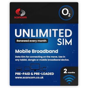 Scancom O2 Unlimited 5G Data SIM. Perfect for unlocked Phones, Routers, Tablets and Wifi Dongles - Activate anytime when you receive the SIM - Choose your Data Duration (2 Months)