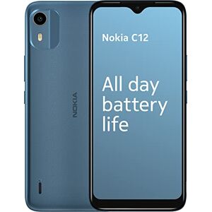 Nokia C12 6.3” HD+ Dual SIM Smartphone, Android 12 (Go edition), Octa-core 2GB RAM/64GB ROM, 8MP Rear /5MP Front Cameras, Night & Portrait modes, IP52 Rating, 3000mAh Battery - Cyan