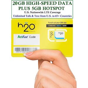 H2O Wireless U.S.A. SIM Unlimited Talk, Text & Data From the U.S. to 70+ Countries 20GB High-Speed 4G LTE/5G Data Plus 5GB Hotspot 90 Days Service Included JZN Market