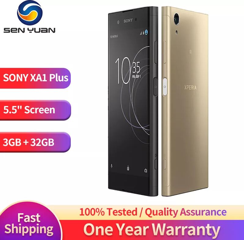 Original Sony Xperia XA1 Plus G3421 G3426 4G Mobile Phone 5.5" Single/Dual SIM 3GB RAM 32GB ROM 23MP+8MP NFC Android CellPhone