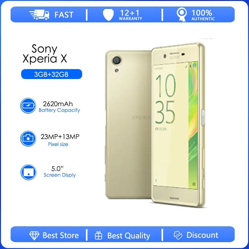 Sony Xperia X F5121 F5122 Refurbished Original Unlocked 5.0" 23MP Hexa-core Android 6.0.1 32GB 3GB RAM 4G 1080p Mobile Phone