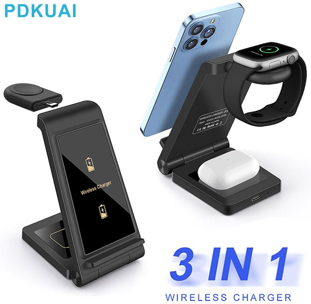 Essager Electronic 3 In 1 Wireless Charger For Iphone 14 13 12 11 8 X Xr Xs Samsung S22 S21 Fast Charging Station For Apple Watch 8 7 6 Airpods Pro