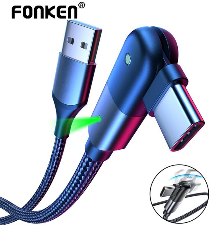 FONKEN 180 Degree Rotate USB Cable Type C 3A Fast Charging Micro USB Charger Cable Mobile Phone For Samsung Galaxy Xiaomi Huawei Cellphone Accessories