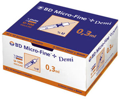 Becton Dickinson BD Micro-Fine Seringue Insuline 0,3ml 8x0,30mm 100 Unités