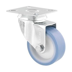 WAGNER Soft-Lenkrolle ECO - Ø 50 mm, Stahl verzinkt, blau/weiß, Anschraubplatte, Tragkraft 50 kg - 03155001