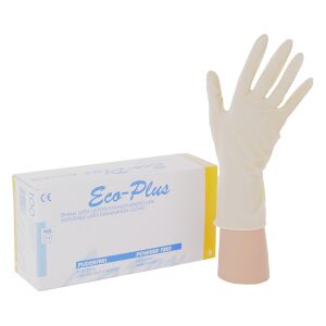 AMPri GmbH Eco-Plus Einmalhandschuhe Latex, ungepudert, Latexhandschuhe für Pflege, Labor und Medizin, 1 Packung = 100 Stück, Größe S (6-7)