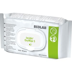 Ecolab Deutschland GmbH (Healthcare) ECOLAB Incidin OxyWipe S Reinigungs- und Desinfektionstücher, Gebrauchsfertige Reinigungs- und Desinfektionstücher mit breitem Wirkspektrum, 1 Packung = 100 Tücher, Maße: 20 x 20 cm