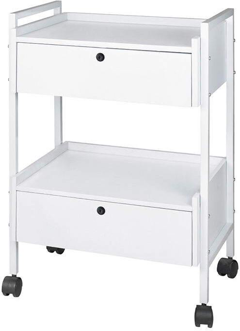 Blanco Carrito Metálico Blanco Easy Plus: Equipado con 2 estantes y 2 cajones con llave