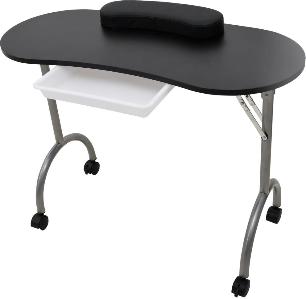 vidaXL Mesa de manicura plegable con ruedas negra