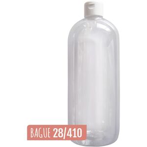 Flacon Everest transparent - 1L Bouchage - Capsule service blanche 28/410