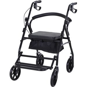 HOMCOM Déambulateur 4 Roues Pliable Léger Système de Freinage Double Poignée Ergonomique Réglable Panier de Rangement Dossier et Siège