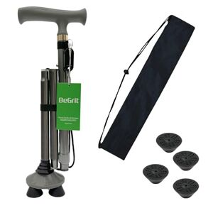 BeGrit Canne de Marche Pliante pour Personnes âgées Canne 4 Pieds Tripod Walking Sticks Hauteur RéGlable pour Hommes et Femmes Bâton de Marche Pliable avec Quatre Pieds Pivotants Cadeaux Parents Gris - Publicité