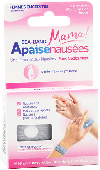 Sea-Band Maman Grossesse Bracelet Anti-Nausées Gris 2 unités