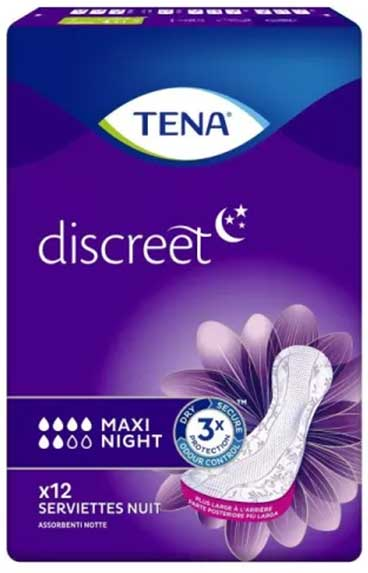 TENA Discreet Serviette Hygiénique de Nuit Maxi Night 12 unités