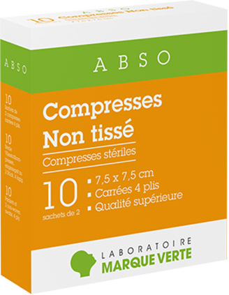 Marque Verte Compresses Stériles en Non Tissé 7,5cm x 7,5cm 10 x 2 compresses