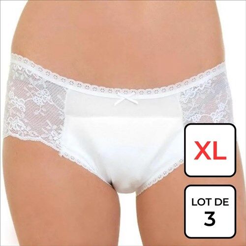 Careserve Culotte en dentelle - incontinence - Blanc - XL - Lot de 3