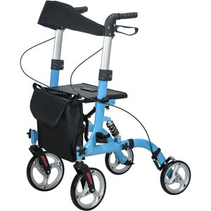 HOMCOM 4 Wheel Rollator with Seat & Back, Lightweight Folding Mobility Walker w/ Large Wheels, Carry Bag, Adjustable Height, Dual Brakes, Blue