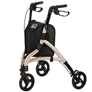 HOMCOM 3 Wheel Rollator, Lightweight Aluminium Tri Walker with Adjustable Handle, Storage Bag and Dual Brakes, Folding Mobility Walking Aid