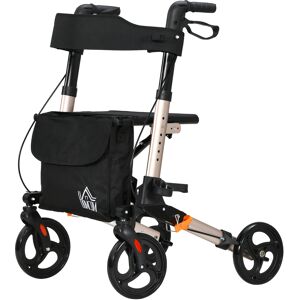 HOMCOM 4 Wheel Rollator with Seat and Back, Folding Mobility Walker, Adjustable Height, Dual Brakes, Cane Holder, Lightweight Aluminium