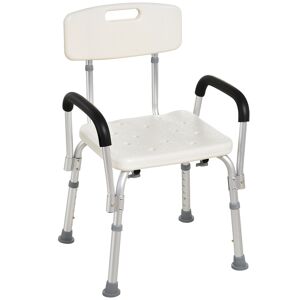 HOMCOM Portable Shower Chair, Adjustable Medical Stool, with Back and Armrest for Enhanced Mobility, White.