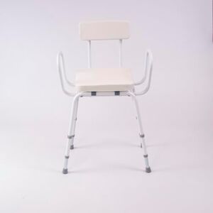 NRS Healthcare Height Adjustable Malvern Perching Stool Padded Seat and Back with Arms - White