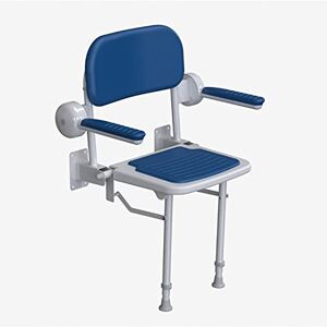 AKW Wall Mounted Foldable Shower Seat for Elderly, Padded Back & Armrests, Compact with Strong Height Adjustable Sturdy Legs
