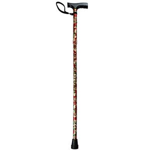 NRS Healthcare Folding Walking Stick, Red Floral