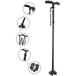 Armagedon Folding Cane with Led Light, Adjustable Canes and Walking Sticks for Men and Women, Walking Cane Stick for Elderly with Cushion T Handle and Pivoting Quad Base