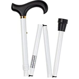 Charles Buyers Height Adjustable White Blind Cane with Black Derby Handle