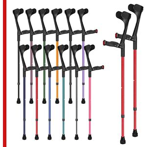 Ossenberg Comfort Grip Open Cuff Crutches – Red - Pair Height Adjustable Elbow Walking Crutches for Men Women Adults Arthritis Soft Comfy Handle Forearm Ergonomic Injury Recovery