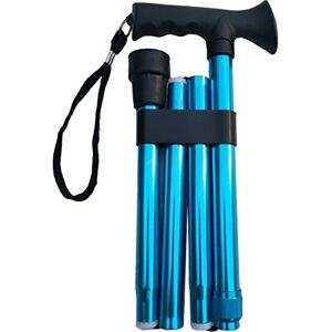 ESSENTIAL PRODUCTS Deluxe 4-Part Folding Adjustable Aluminium Metallic Compact Walking Stick Cane for Men, Ladies and Women with Soft Grip Gel Handle – 33.5'' – 37.5'' (Blue)