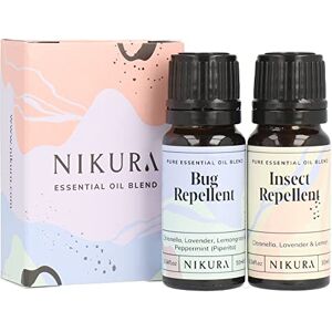 Nikura Bug Repellent & Insect Repellent (2 x 10ml) Essential Oil Blends Combo Set for Aromatherapy, Soap and Candle Making, Diffusing, Vegan, 100% Pure and Natural