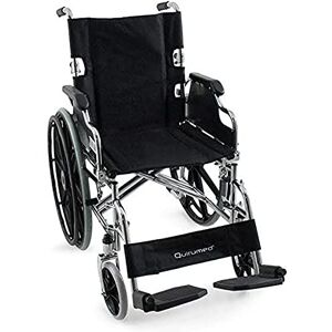 QUIRUMED PRO Chrome Steel Wheelchair, Foldable, Solid Wheels, Flip Back, Flip Up Armrests, Removable Footrests, Hand Brakes