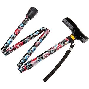 NRS Healthcare Folding Walking Stick, Black Floral