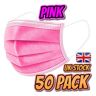 Sensible Mask Disposable Face Mask 3 PLY Disposable Face Mask (50Pcs) Ships from UK (Pink)