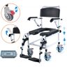 VEVOR Shower Commode Wheelchair with 4 Lockable Wheels, Footrests, Flip-up Arms, 3-Level Adjustable Height, 5L Removable Bucket, 350 LBS Capacity, Commode Chair for Adults Seniors