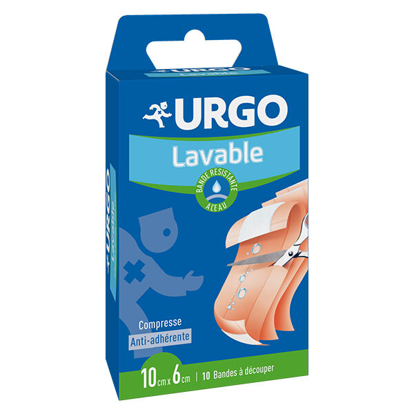 Urgo Premiers Soins Pansement Lavable 10 x 6cm 10 bandes à découper