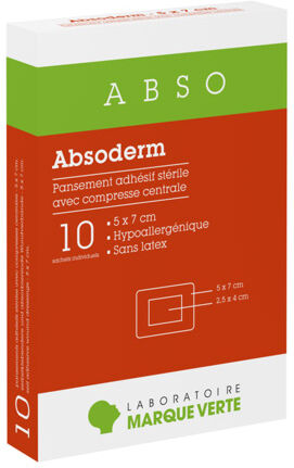 Marque Verte Absoderm Pansements Stérile 5cm x 7cm 10 Unités