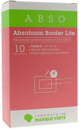 Marque Verte Absofoam Border Lite Pansement Hydrocellulaire 6cm x 12cm 10 unités