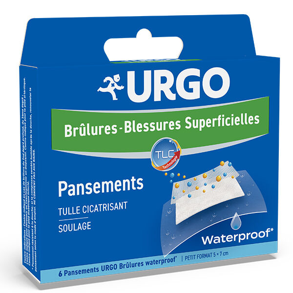 Urgo Premiers Soins Brûlures Blessures Superficielles Pansements Waterproof 5 x 7cm 6 unités