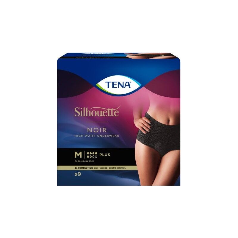 Tena Silhouette Plus Noir - Taille Haute - 8 paquets de 9 protections Medium