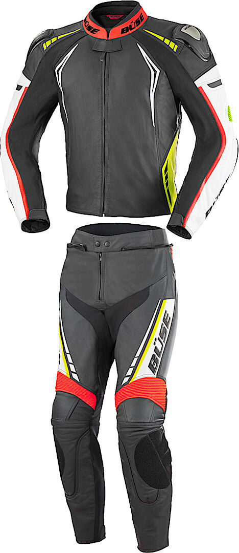 Büse Silverstone Pro Combinaison de deux pièces moto cuir Noir Blanc Rouge Jaune 54