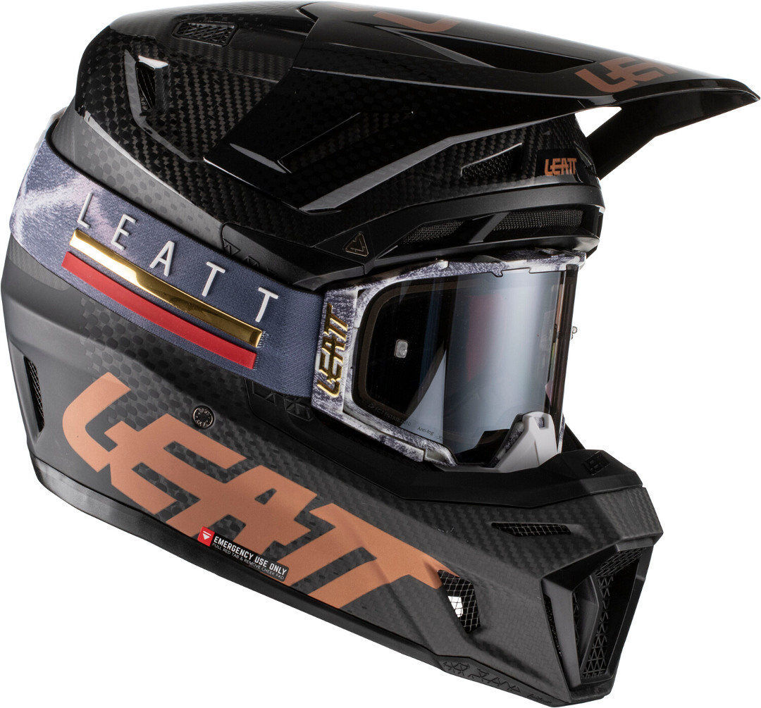 Leatt Moto 9.5 V22 Carbon Casque de motocross avec lunettes Charbon S