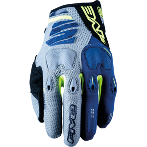 Motocross-Handschuhe Five E2 Grau-Gelb-Marineblau XL