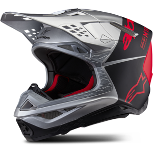 Alpinestars Casco de Cross  Supertech S-M10 Flood Plateado-Negro-Rojo