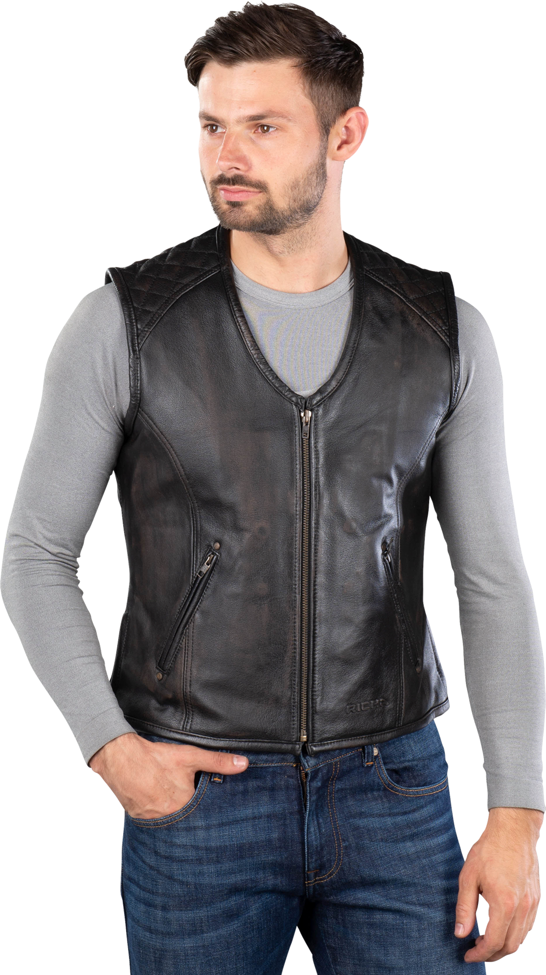 Richa Chaleco de cuero  Gilet Colt Vintage Leather Vest Marrón