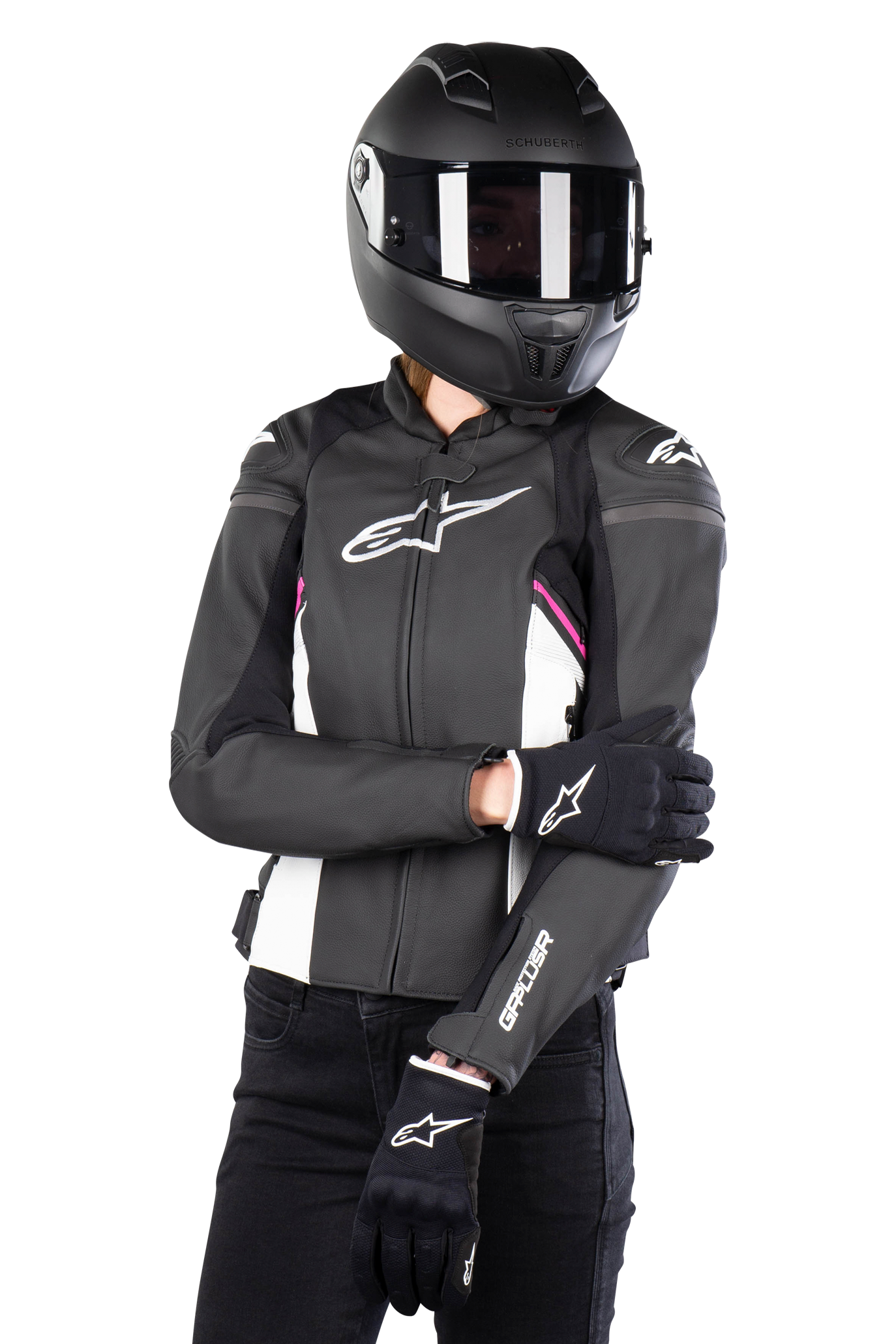 Alpinestars Chaqueta de Moto Mujer  Stella GP Plus R V3 Negro-Blanco-Rosa