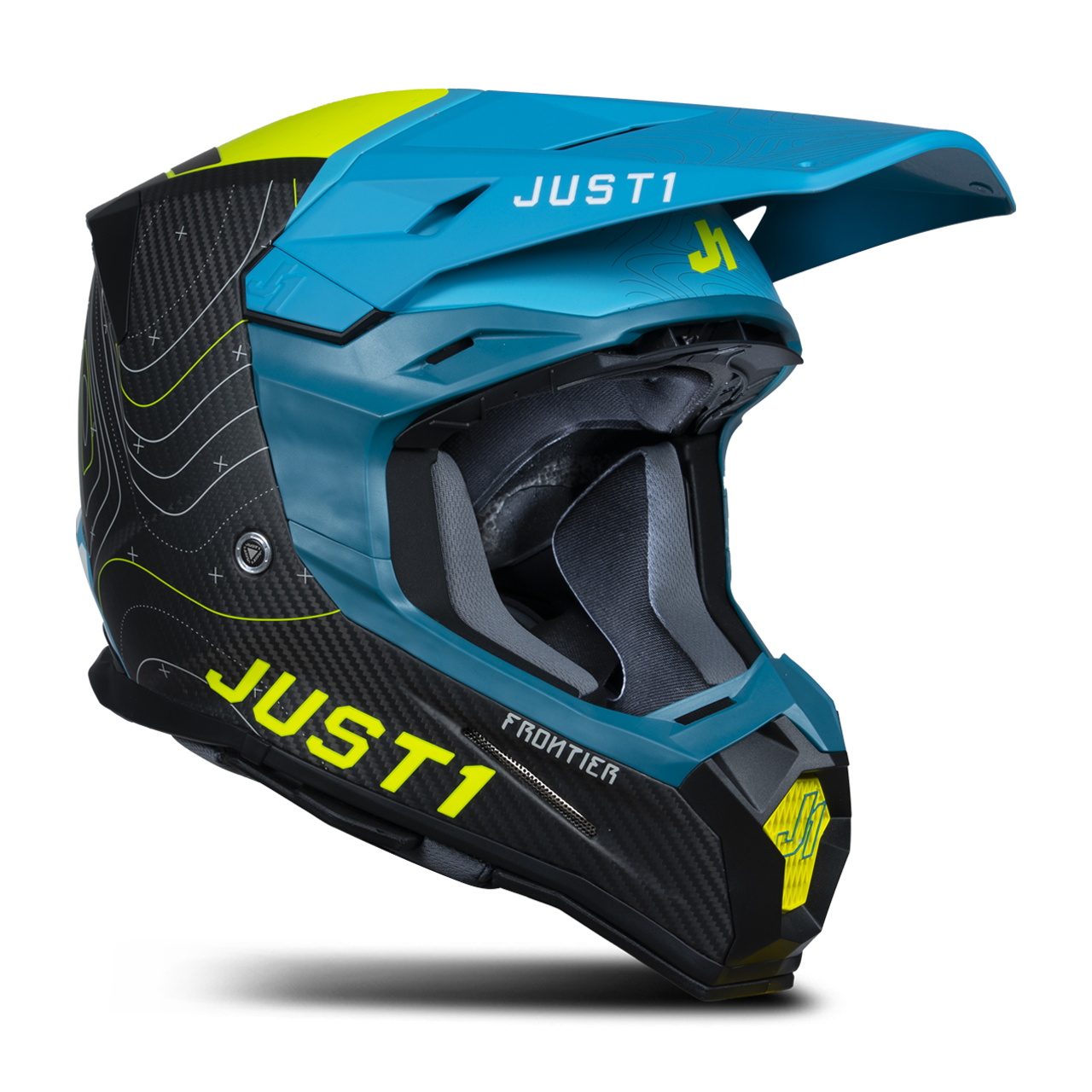 Just1 Casco de Cross  J22 Frontier Amarillo Fluo-Azul-Carbono