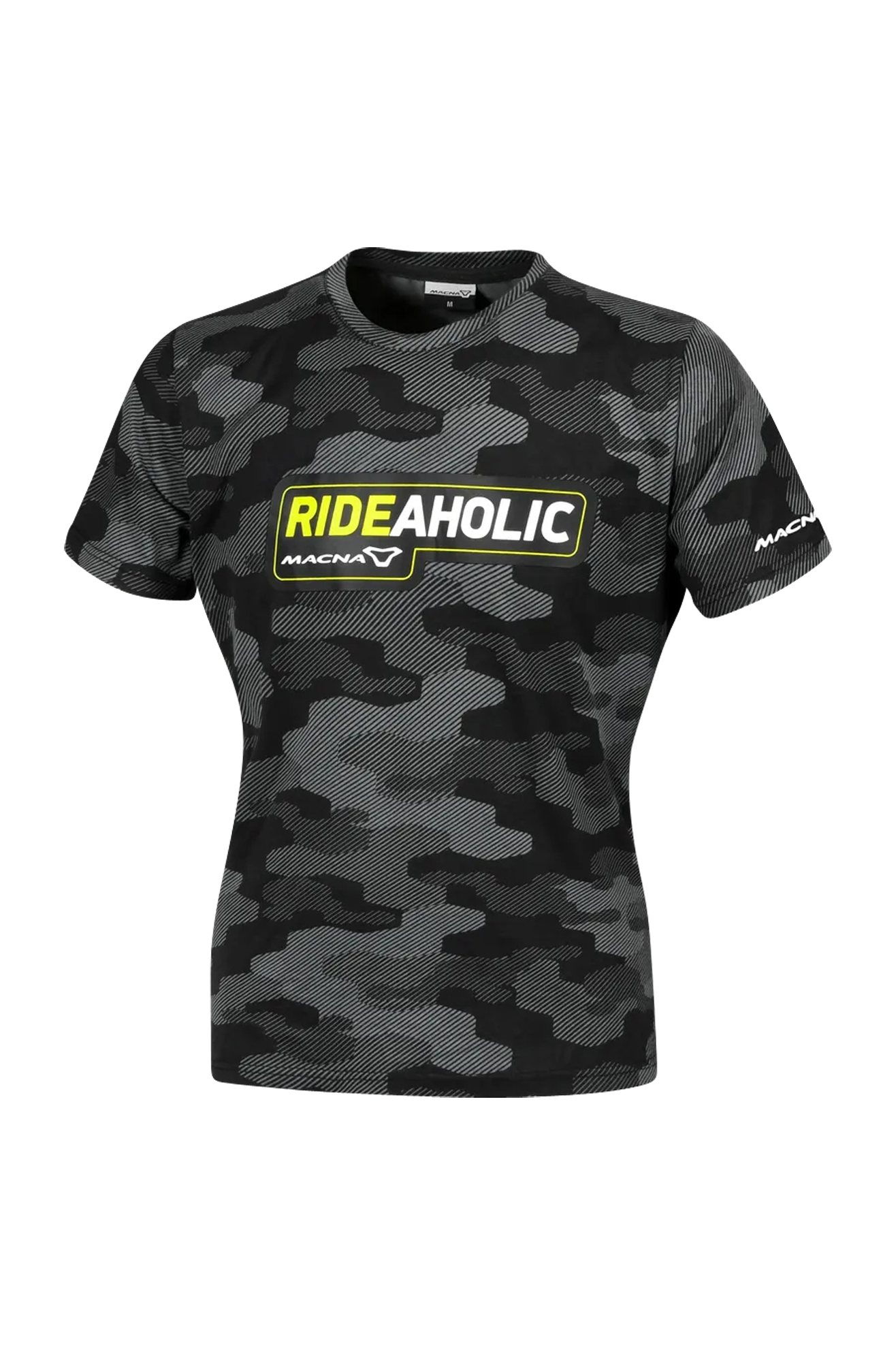Macna Camiseta Mujer Dazzle Rideaholic Negro-Gris-Amarillo Fluo